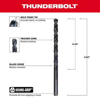 Milwaukee Thunderbolt 13/64 in Drill Bit 48-89-2719 - Right Hand Cut - Split 135° Point - Black Oxide Finish