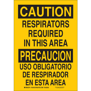 Picture of Brady B-401 Polystyrene Rectangle Yellow English / Spanish Respirator Sign part number 125437 (Main product image)