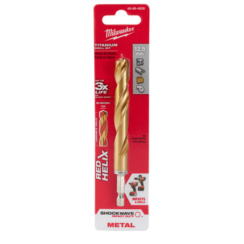 Picture of Milwaukee SHOCKWAVE RED HELIX 12.5 mm 135° Right Hand Cut Titanium Coated Drill Bit 48-89-4828 (Main product image)