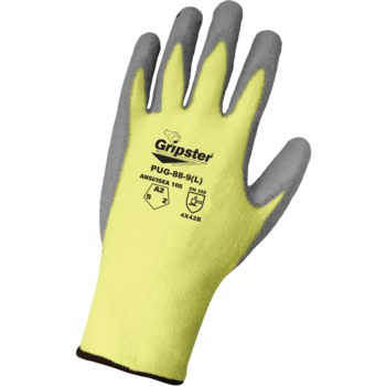 Global Glove Gripster PUG-88-VP Yellow Large Cut-Resistant Gloves - ANSI A2 Cut Resistance - Polyurethane Palm & Fingers Coating - PUG-88-VP-9(L)