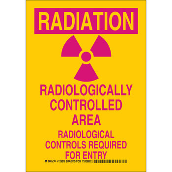 Picture of Brady B-401 Polystyrene Rectangle Yellow English Radiation Hazard Sign part number 129220 (Main product image)
