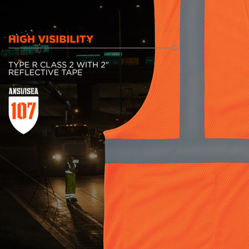 Ergodyne Glowear High-Visibility Vest 8210HL 21015 - Size Large/XL - High-Visibility Orange