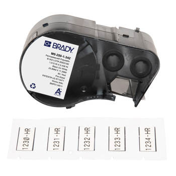 Picture of Brady PermaSleeve Black on White Flame-Retardant, Heat-Shrinkable Polyolefin Thermal Transfer M5-250-1-342 Heat-Shrink Labels (Main product image)