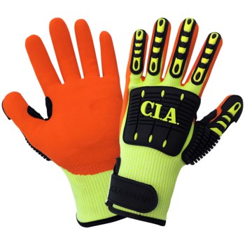 Global Glove Vise Gripster CIA995MFV High Vis Yellow/Orange Large Cut-Resistant Gloves - ANSI A5 Cut Resistance - Nitrile Palm & Fingers Coating - CIA995MFV-9(L)