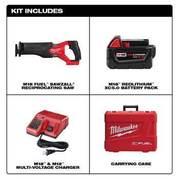 Milwaukee M18 FUEL SAWZALL Reciprocal Saw Kit 2821-21 - 1.25 in Stroke Length - 3000 SPM