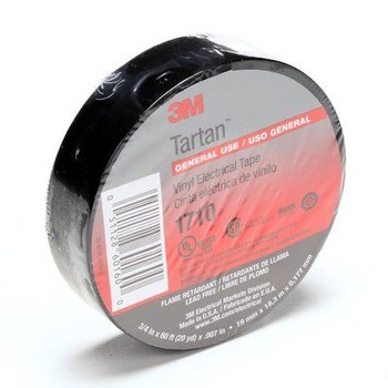 3M Tartan 1710 Vinyl Economical General Purpose Insulating Electrical Tape 176 Degree F Black 60 Length x 3/4 Width Pack of 10 