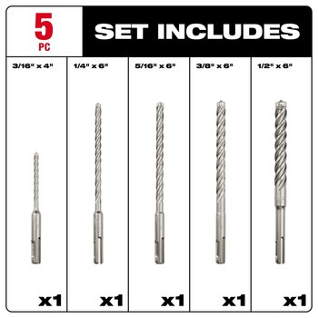 Milwaukee MX4 SDS-Plus Hammer Drill Bit Kit 48-20-7498 - 4 in Flute - Carbide Tipped - SDS-Plus Shank