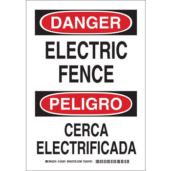 Picture of Brady B-555 Aluminum Rectangle White English / Spanish Electrical Safety Sign part number 125199 (Main product image)