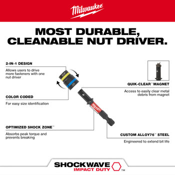 Milwaukee QUIK-CLEAR 3/8 in, 5/16 in 49-66-4543 2-in-1 Nut Driver - 2.513 in - 61017