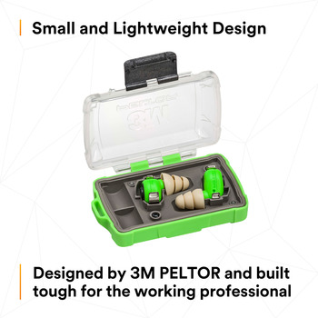 3M Peltor EEP-100 Electronic Earplug - Green - Durable Charging Case Included