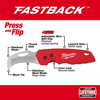 Milwaukee FASTBACK 48-22-1526 Folding Knife - Plastic - 7 in - 55928
