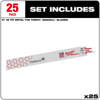 Milwaukee SAWZALL TORCH Reciprocating Saw Blade 48-00-8788 - 18 TPI - 1 in Width x 0.042 in Thick - Bi-Metal