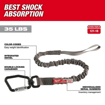Milwaukee Lanyard 48-22-8850, 0.8 in x 40 in, Nylon/Rubber, Gray - 50567