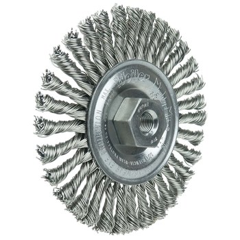 Weiler Roughneck 13135 Wheel Brush - 4 in Dia - Knotted - Stringer Bead Stainless Steel Bristle
