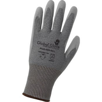 Global Glove Gray Large Nylon Cut-Resistant Gloves - ANSI A6 Cut Resistance - Polyurethane Palm Coating - PUG-006 LG