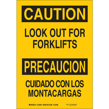 Picture of Brady B-555 Aluminum Rectangle Yellow English / Spanish Truck & Forklift Warehouse Traffic Sign part number 123995 (Main product image)