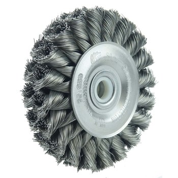Weiler 09104 Wheel Brush - 3 in Dia - Knotted - Standard Twist Steel Bristle