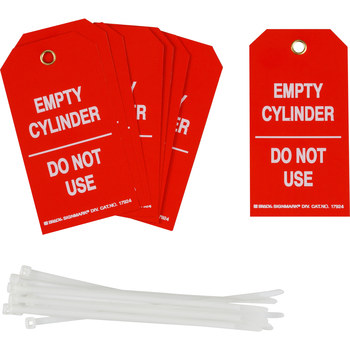 Picture of Brady White on Red Metal Grommet, Self-Laminating Polyester Cylinder Status 17924 Cylinder Status Tag (Main product image)