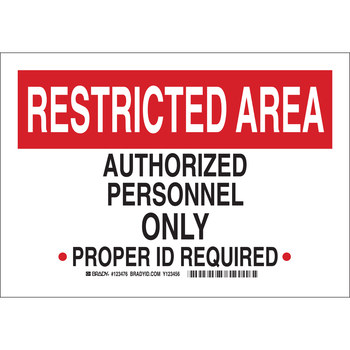 Picture of Brady B-401 High Impact Polystyrene Rectangle White English Restricted Area Sign part number 123475 (Main product image)