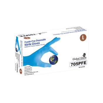 Global Glove 705PFE Blue Large Powder Free Disposable Gloves - Industrial Grade - 9 in Length - Rough Finish - 3.5 mil Thick - 705PFE/LG