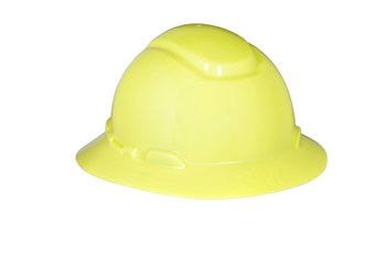 3M H-800 Series High-Visibility Yellow High Density Polyethylene Full Brim Hard Hat H-809R - 4-Point Suspension - Ratchet Adjustment