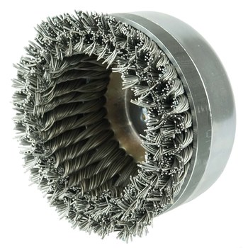 Weiler Steel Cup Brush - Threaded Arbor Attachment - 6 in Diameter - 5/8 in-11 UNC Center Hole - 0.023 in Bristle Diameter - Banded, Double Row, 7/8 in - 12676