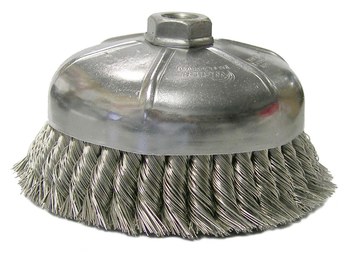 Weiler Stainless Steel Cup Brush - Threaded Arbor Attachment - 6 in Width x 6 in Length - 6 in6 in Diameter - 5/8 in-11 UNC Center Hole - 6 in Outside Diameter - 0.023 in Bristle Diameter - Brush Type: Single Row - 12476