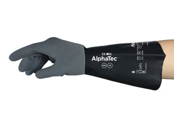 Ansell AlphaTec 53-001 Black 11 Supported Chemical-Resistant Gloves - 13 in Length - Rough Finish - 15 mil Thick - 53-001/11
