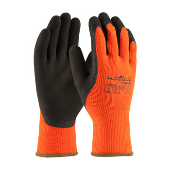 PIP PowerGrab Thermo 41-1400 Brown/Orange Large Cold Condition Gloves - Latex Palm & Fingers Coating - 10.2 in Length - Rough Finish - 41-1400/L