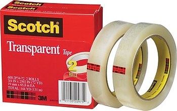  Scotch Transparent Tape, 1/2 in x 1296 in (600) : Clear Tapes  : Office Products