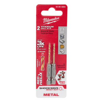 Picture of Milwaukee SHOCKWAVE RED HELIX 2.5 mm 135° Right Hand Cut Titanium Coated Drill Bit 48-89-4804 (Main product image)