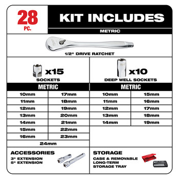 Milwaukee 48-22-9510 Socket Wrench Set - Alloy Steel - 54066