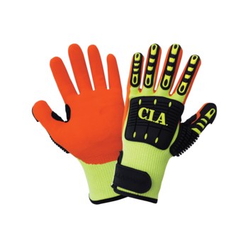 Global Glove Vise Gripster CIA995MFV High Vis Yellow/Orange Large Cut-Resistant Gloves - ANSI A5 Cut Resistance - Nitrile Palm & Fingers Coating - CIA995MFV-9(L)