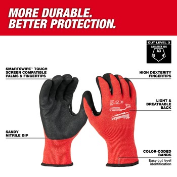 Milwaukee Black/Red Large Cut-Resistant Gloves - ANSI A3 Cut Resistance - 48-73-8632