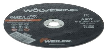 Weiler Wolverine Cutoff Wheel 56080 - Type 1 - Straight Wheel - 4 in - Aluminum Oxide - 60 - T
