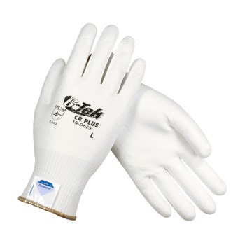 PIP G-Tek CR Plus 19-D625 White Large Cut-Resistant Gloves - Polyurethane Palm & Fingertips Coating - 9.8 in Length - 19-D625/L