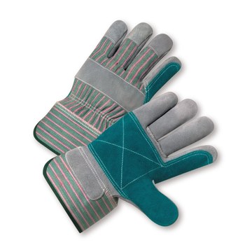 Picture of West Chester 500DP-A Green/Pink Large Split Cowhide Leather Full Fingered Work Gloves (Main product image)