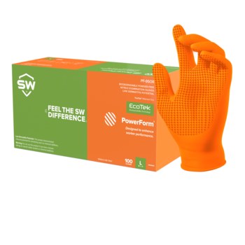 SW Sustainability Solutions PowerForm PF-95OR Orange XL Powder Free Disposable Gloves - 9.5 in Length - 5.9 mil Thick - N991755