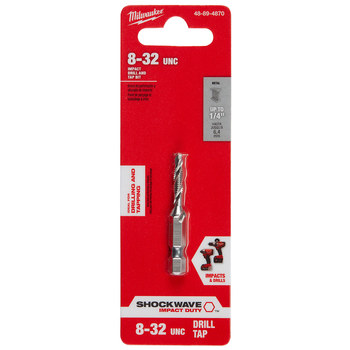 Milwaukee SHOCKWAVE 8-32 UNC Impact Drill Tap 48-89-4870 - 2 Flute - Bright - 2.03 in Overall Length - Steel