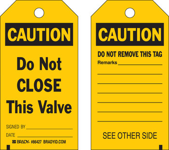 Picture of Brady Black on Yellow Laminated, Metal Grommet, Write-On Polyester / Paper 86427 Equipment Safety Tag (Main product image)