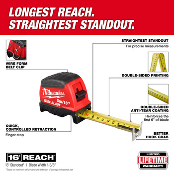 Milwaukee ABS Plastic Tape Measure 48-22-1217 - 1.38 in Width