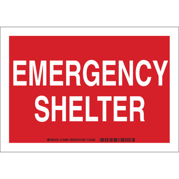 Picture of Brady B-302 Polyester Rectangle Red English Emergency Shelter Sign part number 123805 (Main product image)