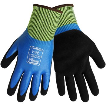 Global Glove Samurai CR999MFF Black/Blue 2XL Cut-Resistant Glove - ANSI A4 Cut Resistance - Nitrile Palm & Fingertips Coating - CR999MFF/2XL