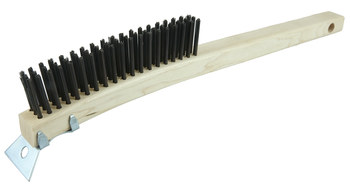 Weiler Steel Hand Wire Brush - 2.8 in Width x 14.1 in Length - 0.012 in Bristle Diameter - Includes: Scraper - 44055