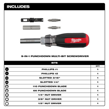 Milwaukee 48-22-2902 9-in-1 Punchdown Multi-Bit Screwdriver - 7.54 in - 84827
