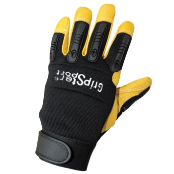 Global Glove Gripster SG2008 Black/Yellow Large Goatskin Leather/Rubber/Spandex Mechanic's Gloves - SG2008/LG