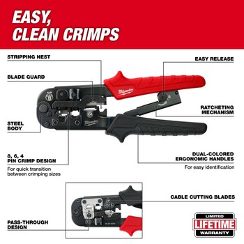 Milwaukee 48-22-3074 Pass-Through Crimper & Stripper - Steel, Rubber - 84822
