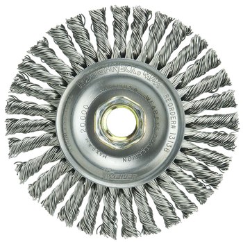 Weiler Roughneck Max 13138 Wheel Brush - 4 in Dia - Knotted - Stringer Bead Stainless Steel Bristle