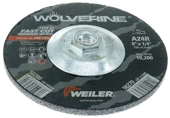 Weiler Wolverine Surface Grinding Wheel 56279 - 6 in - Aluminum Oxide - 24 - R