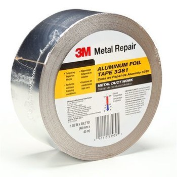 3M 3381 Silver Aluminum Tape - 48 mm Width x 45 m Length - 2.7 mil Total Thickness - 63939